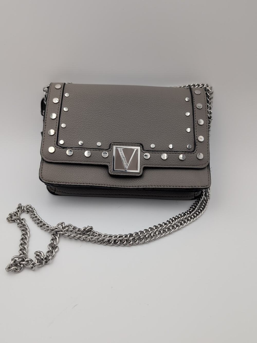 Victoria's Secret The Victoria Micro Crossbody Bag Gray Silver Studded Chain
